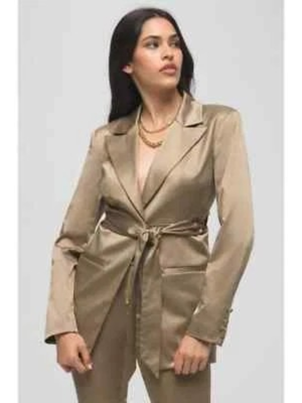 Good American Satin Tie-Waist Blazer - Taupe, Size 5(2XL)